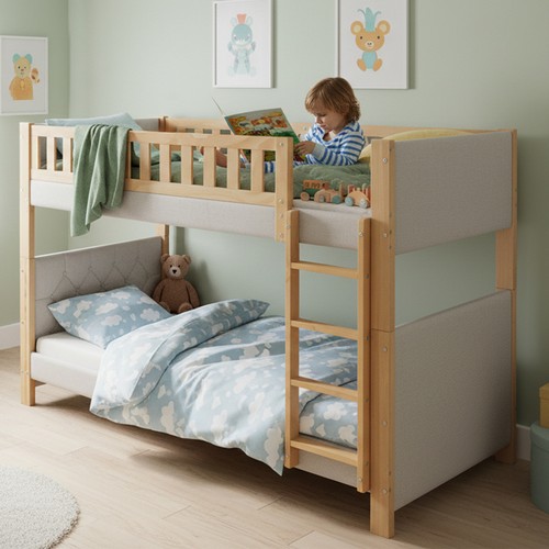 Etagenbett 90x200cm grau natur - etagenbett, grau+natur