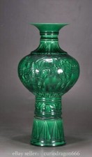 12" Alte chinesische Qianlong Dynastie Grüne Glasur Porzellan Drachen Flasche Zu