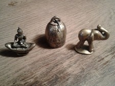 Thailand Miniaturen Set 3tlg.,Glöckchen,Elefant,Buddha Statuette,Messing/Bronze