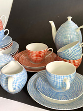 Arzberg Service Bastdekor rot + blau, Kaffeekanne + 6 Gedecke + Milch + Zucker