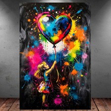 LEINWAND BILD ER XXL ABSTRAKT BANKSY BUNT HERZ BALLOON GIRL GRAFFITI WAND POSTER