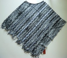 Missoni Poncho unbenutzt Zickzack-Muster schwarz grau weiss Viskose BW Rundhals