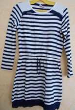 Kleid Feinstrick Langarm Gr. 146 152 Marine Blau Weiß Häkelspitze YiGGA Baumw.