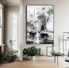 Leinwand Bild Segelboot Meer Schwarz Weiß Abstrakt Wandbilder Wohnzimmer  4905