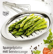 Spargelplatte mit Servierzange Edelstahl Spargel Servierplatte Platte 37 x 26 cm