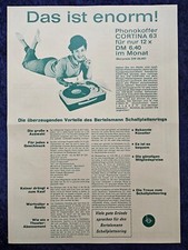 Bertelsmann Phonokoffer, Plattenspieler Cortina 63, originaler Prospekt aus 8.63
