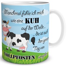 Tasse Kuh mit Spruch "Vollpfosten!" Geschenk Freundin Kollege Arbeit