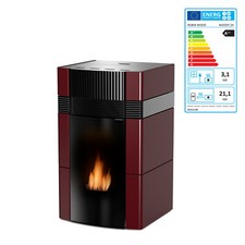 Woody Wassergeführter Pelletofen 24 kW Keramik Bordeaux Pellet Kaminofen Heizung