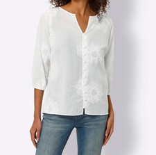 Mode von Heine Damen Bluse Oberteil 3/4 Arm Rundhals ecru NEU