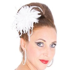 Federn Blume Fascinator WEIß Hochzeit Ansteckblume Brosche Haarschmuck Perlen