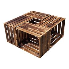 Couchtisch Terrassentisch 4er Set aus Holzkisten Obstkisten Geflammt USED  