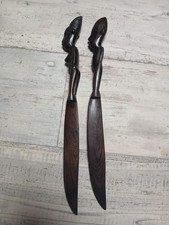 2x Alte Afrikanische Ebenholz Dolche Messer Brieföffner Dunkel Volkskunst Edel