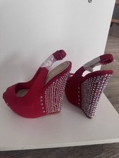 High Heels Keilabsatz Strass Glitzer 35 Rot Neu