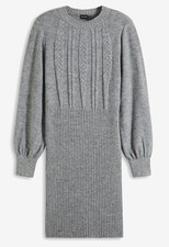 Strickkleid mit Zopfmuster Gr. 36/38 Grau Meliert Damen Langarm Minikleid Neu*