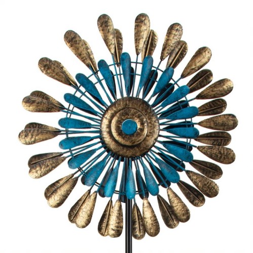 Windrad blau gold aus metall - blau,
