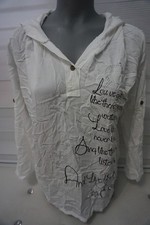 Made in Italy Schlupf Bluse Tunika Kapuze Gr. 40-42-44-46 Strass Viskose Weiß