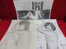 3 alte Bilder__Akt - Zeichnungen__Bleistiftzeichnungen__je. 62cm x 44cm _!