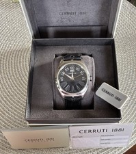 Schöne Armband-Uhr CERRUTI 1881 Schwarz Silber Leder Guter Zustand!