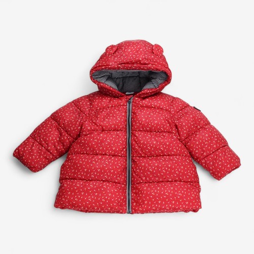 Puffmantel rot blumen kapuze - blumen,