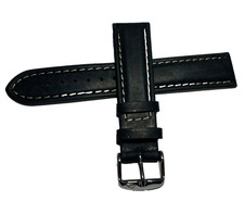 Uhr Ersatz Armband Lederarmband Universal  20 mm Schwarz Weiße Naht  252007+SWN