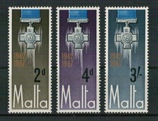 Malta: Nr. 350-352 ** postfrisch / 25 Jahre Georgskreuz 1967