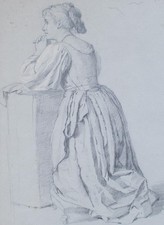 Frauenporträt Betende Frau unsigniert Unikat Zeichnung Bleistift