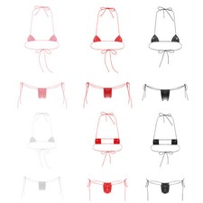 DE Damen Sexy Triangel Bikini Set Lackleder BH Bikini Top Micro Schwimmanzug