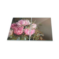 Herdabdeckplatte Ceran 2-Teilig 2x40x52 Blumen Pink Abdeckung Spritzschutz Glas