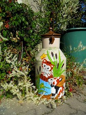 Neu Milchkanne Bodenvase Krug Handbemalt Katze Hund Teich Schneemann wetterfest