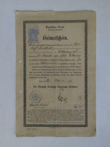 Heimatschein ausgestellt vom - heimatschein,,