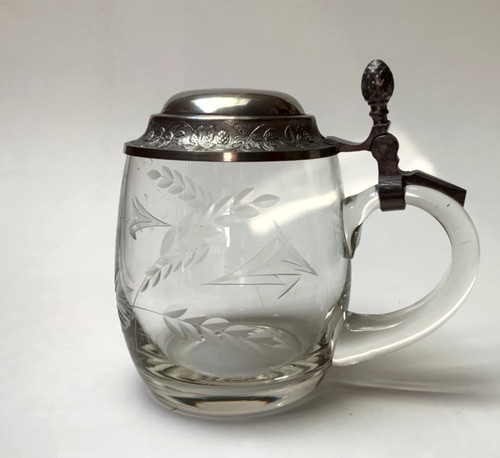 Glaskrug mit zinndeckel und - mit,