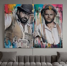 LEINWAND BILD ER BIS 160x120x5 BUD SPENCER & TERENCE HILL POPART GRAFFITI FILM