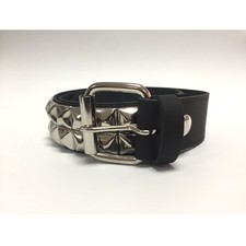 Nietengürtel - Gürtel mit silbernen Pyramidennieten - 2-Reihig - B018 - Echtlede