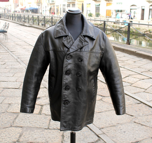 Herren schwarz ledermantel