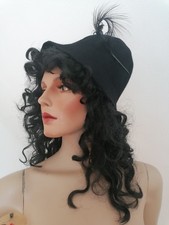 True Vintage 50er 60er Jahre Hut Größe XL Filzhut Mit Feder Dunkelblau