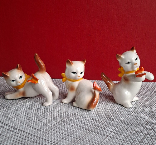 3er set katzenfiguren keramik - set,