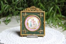 Frankreich kleines Porzellanbild Motiv "Engelspute" im Messingrahmen alt