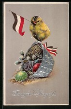 Ansichtskarte Osterküken mit deutscher Fahne 