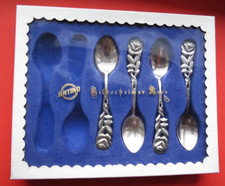 4 alte Kaffeelöffel, Hildesheimer Rose, Antiko 100 mit Besteck-Kasten/Ergänzung