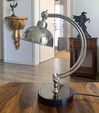 Aluminium Tischlampe silber Jugendstil Bankerlampe Schreibtischlampe Bauhaus Neu