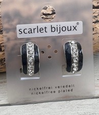 Damen Ohrclips Clips Ohrschmuck Strassclips schwarz/silber, Strass kristallklar