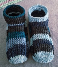 Hüttenschuhe Gammlos Puschen Hausschuhe Handarbeit Gr. 39 - 41 Blau - Petrol Gra