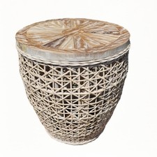 Lindu Hocker: Teakholz & Rattan, rund, multifunktional
