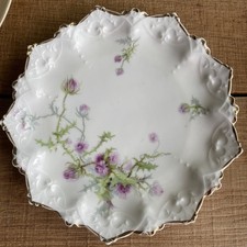 M&Z Austria (Moritz Zdekauer) antiker Kuchen-Teller Blumenmuster Goldrand #DUS