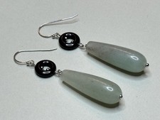 Große  Ohrringe Jade Onyx 925 Sterlingsilber