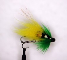3 Tubenfliegen grün / gelb für Lachs und Meerforelle handgebunden