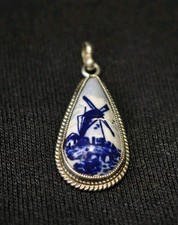 Kettenanhänger 835 Silber Delft Keramik Mühle Holland Anhänger Niederlande 