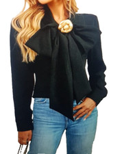 Damen Fliege Hemd Bluse einfarbiges mit Schnürung am kragen ,3d Blumen grösse M*