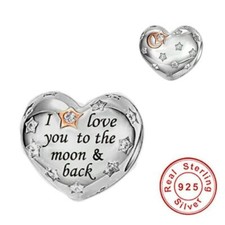 💖 I Love You To The Moon And Back Charm 925 Sterling Silber Herz 