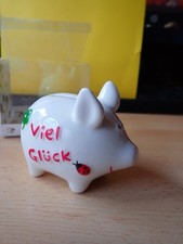 Hobby Fun - Mini Sparschweinchen - Sparschwein weiß  - Viel Glück - 9 x 7 cm